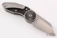 JV Microburst Buttonlock Flipper - Damascus/Carbon Fiber