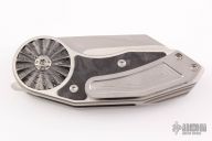 JV Microburst Buttonlock Flipper - Damascus/Carbon Fiber