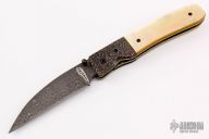 Damascus and Gold Lip Pearl Linerlock