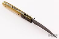 Damascus and Gold Lip Pearl Linerlock