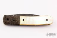 Damascus and Gold Lip Pearl Linerlock