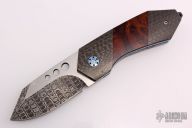 FLF Damascus Flipper - Carbon Fiber and Ironwood