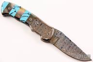 Damascus, Black Lip Pearl and Turquoise Linerlock