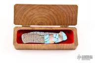 Damascus, Black Lip Pearl and Turquoise Linerlock