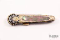 Engraved Damascus lockback - Julie Warenski