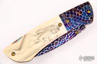 Damascus and Mammoth Ivory Lockback - Nude Scrimshaw