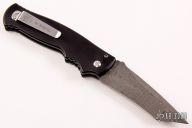  Custom M2 Auto Tanto Damascus - Burl Wood Inlays