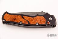  Custom M2 Auto Tanto Damascus - Burl Wood Inlays