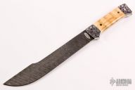 Engraved Damascus and Walrus Ivory Fixed Blade