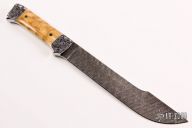 Engraved Damascus and Walrus Ivory Fixed Blade
