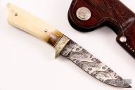 Engraved and Scrimshawed Damascus Hunter