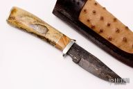 Hunter - Walrus Jaw Bone w/ W-Twist Pattern Damascus