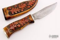 Damascus Hunter w/ Carved Handle and Sheath