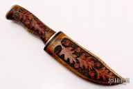 Damascus Hunter w/ Carved Handle and Sheath